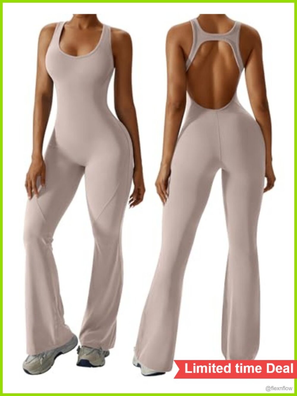 Womens Flare Jumpsuit Sleeveless Backless Bodysuit with Bra Tummy Control One